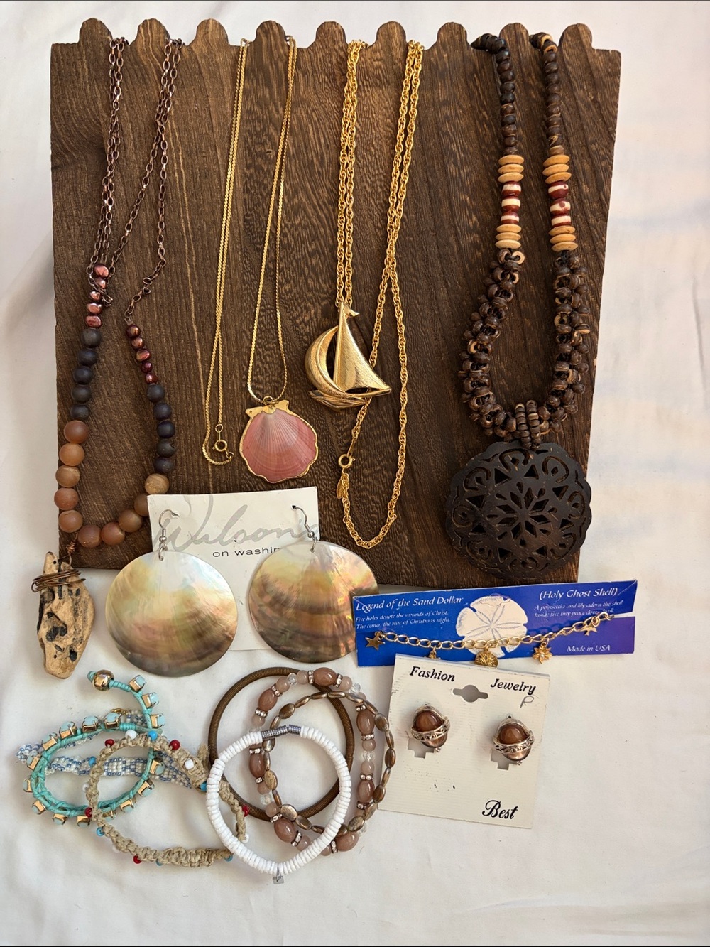 Beach Inspired Shell and Wood Necklace Sets in Brown and Gold